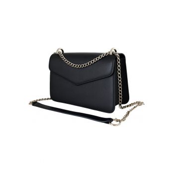 Geanta crossbody din piele naturala texturata Moons - Negru/Argintiu