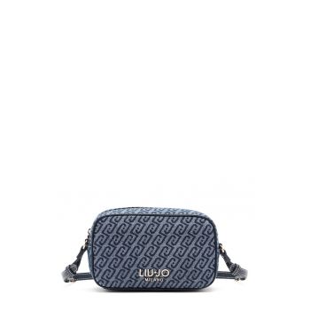 Geanta crossbody mica din denim si material jacquard - Albastru ultramarin