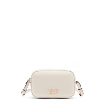 Geanta crossbody mica din piele ecologica cu logo - Alb murdar