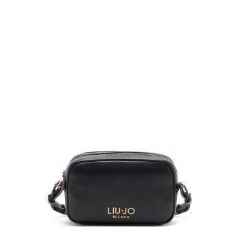 Geanta crossbody mica din piele ecologica cu logo - Negru