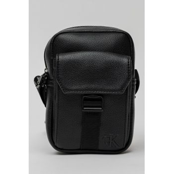 Geanta crossbody reporter cu bareta subtire si clapa Webbing - Negru