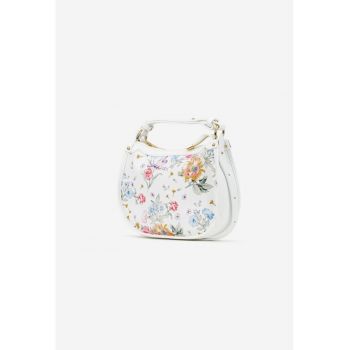 Geanta dama alba cu imprimeu floral din piele texturata
