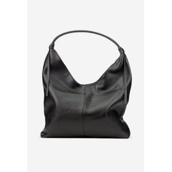 Geanta dama din piele texturata neagra