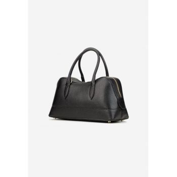 Geanta dama din piele texturata neagra