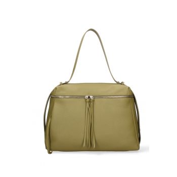 Geanta de piele cu bareta ajustabila Silvana - Verde