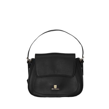Geanta de piele ecologica cu clapa si bareta Grazia Saddle - Negru