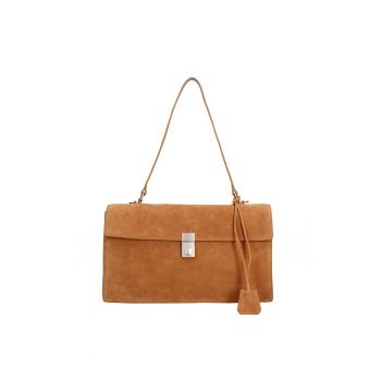 Geanta de piele intoarsa cu bareta de umar Lavinia Chic - Caramel