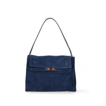 Geanta de piele intoarsa Oriana Lux - Bleumarin