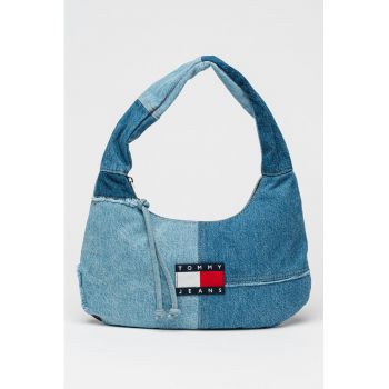 Geanta din denim cu bareta de umar si logo - Albastru