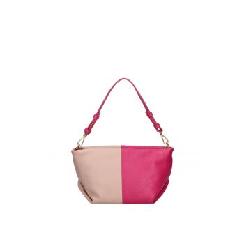Geanta din piele cu model uni - fermoar si bareta de umar - Fucsia