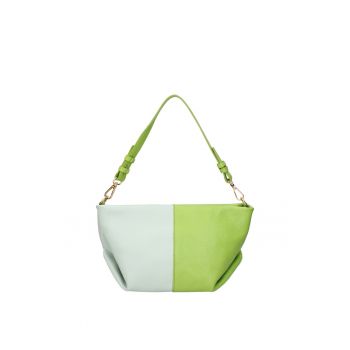 Geanta din piele cu model uni - fermoar si bareta de umar - Verde