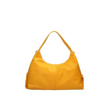 Geanta hobo de piele granulata - Alb/Galben