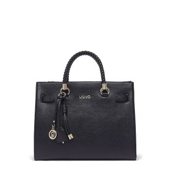 Geanta shopper cu detaliu lant - Negru