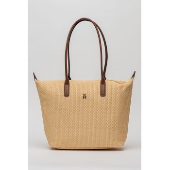 Geanta shopper cu garnituri de piele - Crem