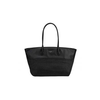 Geanta shopper cu insertie cu aspect tesut Valoria Plus - Negru