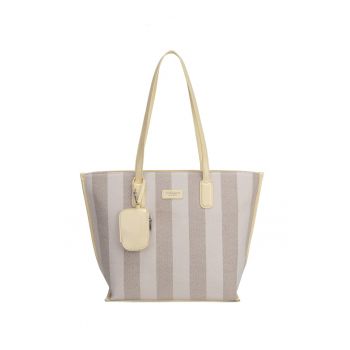 Geanta shopper cu model in dungi Celestea Pro - Gri/Galben