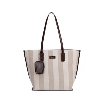 Geanta shopper cu model in dungi Celestea Pro - Maro/Gri