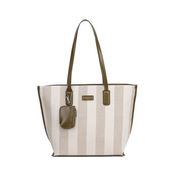 Geanta shopper cu model in dungi Celestea Pro - Verde/Gri