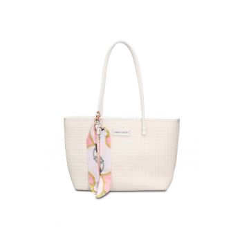 Geanta shopper de piele ecologica cu accesoriu esarfa Emberly Pro - Alb