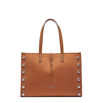 Geanta shopper de piele ecologica cu nituri - Caramel