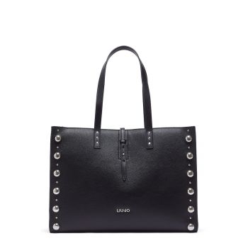 Geanta shopper de piele ecologica cu nituri - Negru
