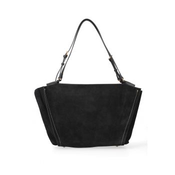 Geanta shopper de piele intoarsa cu bareta Evanthe Chic - Negru