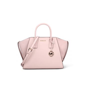 Geanta shopper de piele Solara Lux - Roz pastel