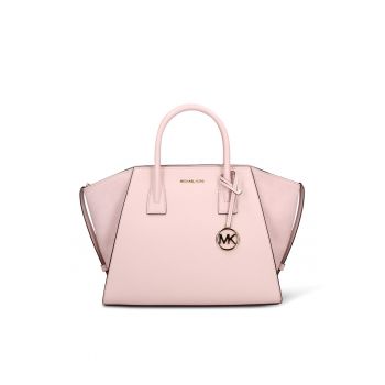 Geanta shopper de piele Solara Lux - Roz pastel