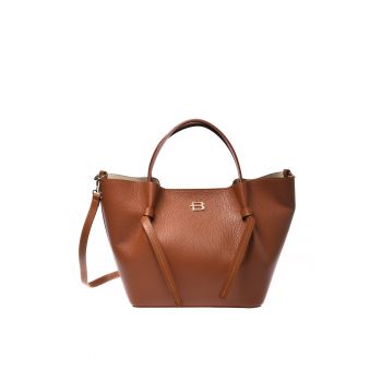 Geanta shopper din piele naturala - Maro - 25x40x13