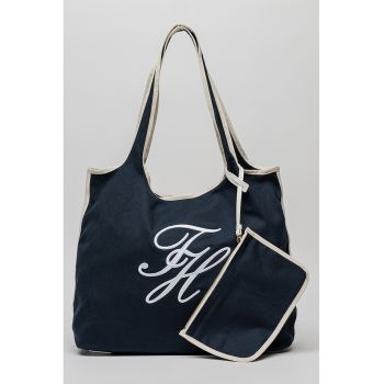 Geanta tote de panza cu logo brodat - Alb/Bleumarin