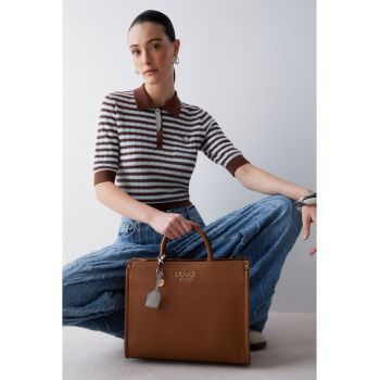 Geanta tote de piele ecologica cu bareta ajustabila - Caramel