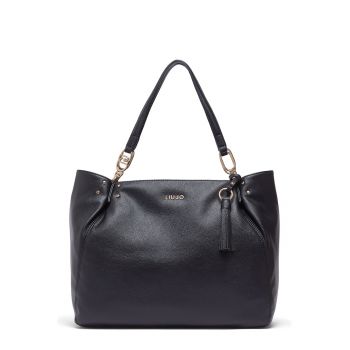 Geanta tote de piele ecologica cu logo - Negru