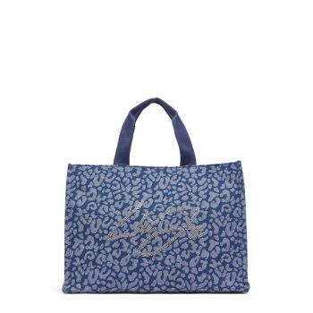 Geanta tote din denim cu animal print - Albastru