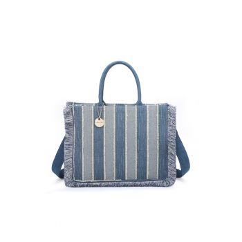Geanta tote din denim Nevia - Maro taupe/Albastru