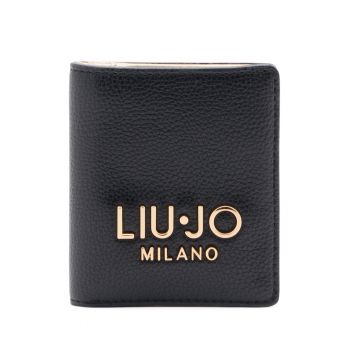 Portcart de piele ecologica cu logo metalic - Negru