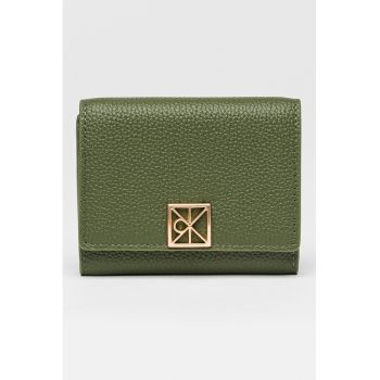 Portofe pliabil de piele cu aspect granulat - Verde padure