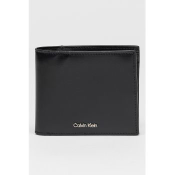 Portofe pliabil de piele cu logo metalic - Negru