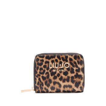 Portofel mic cu fermoar si animal print - Maro/Galben
