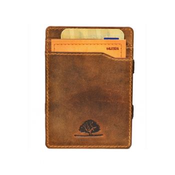 Portofel unisex piele naturala maro antichizat 7.5 x 10.5 x 1.5 cm - Vintage -