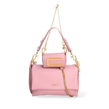 Set de geanta de piele ecologica cu bareta de uamr si geanta crossbody Floriana Prime - Roz pastel