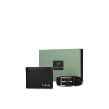 Set de portofel din piele si curea Erewhon - Negru