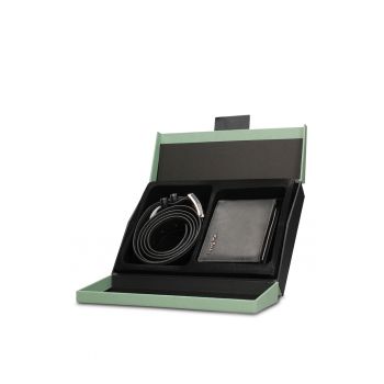 Set de portofel din piele si curea Erewhon - Negru