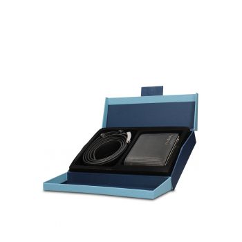 Set de portofel si curea din piele Erebo - Negru