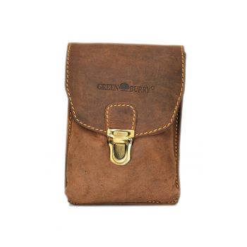 Borseta unisex piele naturala maro antichizat 11.5 x 17 x 7.5 cm - Vintage -
