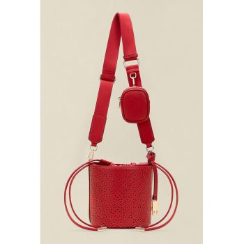 Geanta bucket din piele ecologica cu etui mini detasabil - Rosu