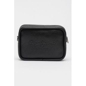 Geanta crossbody de piele ecologica cu logo - Negru