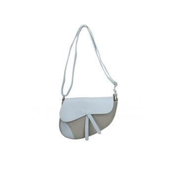 Geanta crossbody din piele cu bareta ajustabila - Albastru pastel/Gri