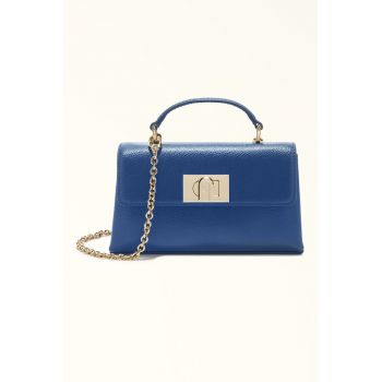 Geanta crossbody din piele cu bareta din lant si clapa 1927 - Albastru indigo/Albastru