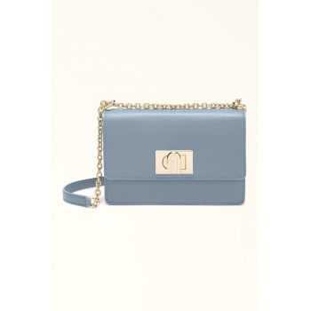 Geanta crossbody din piele cu bareta din lant si protectie pentru umar - Albastru pastel/Albastru prafuit