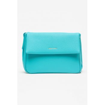 Geanta crossbody din piele ecologica cu clapa - Albastru aquamarin